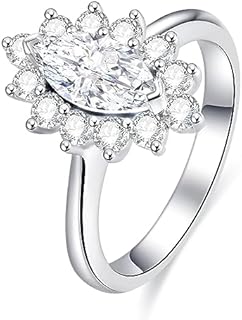 Moissanite Flower Halo Solitaire Engagement Rings for Women D Color VVS1 2 CT Marquise cut Simulated Diamond Ring 18k white glod plated S925 Sterling Silver Ring valentine's day jewelry gifts