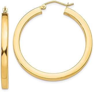 Large 14k Yellow Gold Square-Tubed Hoop Earrings (3mm Thick)