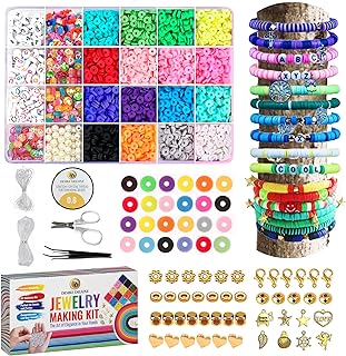 Deluxe Desire Multicolour Clay Beads Necklace Making Kit with Elastic Rubber Strings and Pendants for Girls - Kid-Friendly Design, Therapeutic Arts & Crafts Activity