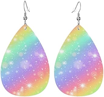 Sparkling Iridescent Gradient Teardrop Dangle Earrings Lightweight Faux Leather Drop Dangle Earrings Fashion Tear Drop Earrings Set for Women Teen Girls Jewelry Gift