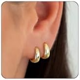 Small Thick Gold Chunky Hoop Earrings For Women 14K Gold Lightweight Huggie Hoops Earring For Women Non Tarnish