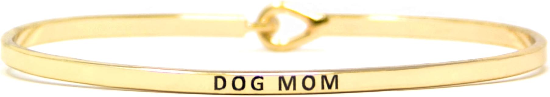 Inspirational DOG MOM & CAT MOM Message Engraved Thin Bangle Hook Bracelet