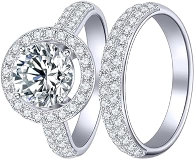 1.99-3.25 CTTW Moissanite Wedding Ring Set with White Gold Plating for Women, Classic Design