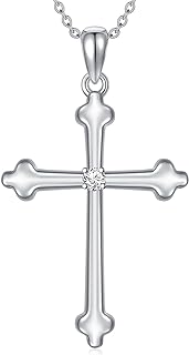 Diamond Cross Necklace 925 Sterling Silver Cross Pendant Necklace Religious Jewelry Gifts for Women Men