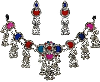 Oxidised Silver Alloy Choker Necklace with Adjustable Thread Clasp for Women, Tribal Banjara Design