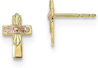 Diamond2Deal 10k Tri-Color Gold Black Hills Cross Stud Earrings Fine Jewelry for Women