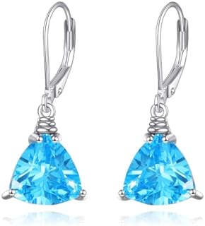 Leverback Blue Aquamarine Dangle Earrings in 925 Sterling Silver for Women - Elegant Drop Design