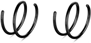MEQNOIG Double Hoop Nose Ring for Single Piercing Black Silver Spiral Nostril Piercing Jewelry Cartilage Earrings Stainless Steel Nose Ring Hoop for Women Men