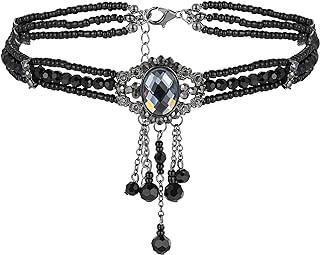 Bead Black Choker, Gothic Choker Necklace, Victorian Goth Punk Y2k Black Choker Necklaces for Woman