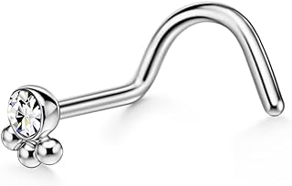 FANSING Corkscrew Nose Rings Studs 20g Nose Screw with CZ Surgical Steel Dog Paw with Triple Balls Nose Studs for Women 20 Gauge Nostril Piercing Jewelry Silver