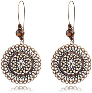 Vintage Bohemian Dangle Earrings for Women Retro Geometric Round Earrings Hollow Out Sculpted Ethnic Earrings Boho Statement Earrings for Women and Girls
