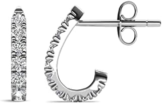 Round Diamond 0.45 ctw with U Cut Pave Setting Women Half Hoop Huggie Earrings 14K Gold