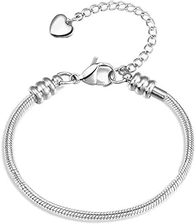 OutstandLong Women Girls European Charm Bracelet Stainless Steel 3mm Snake Chain Bracelet Fits Charms Bead 6"-10"