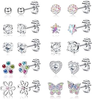 YADOCA 10 Pairs Hypoallergenic Surgical Steel Stud Earrings for Women Girls CZ Heart Butterfly Flower Stud Earrings Set