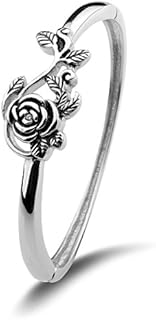 Polished Cuff Bracelet for Women Titanium Steel Rose Flower Bracelet 22.4G