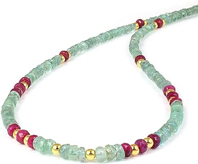 – AAA Quality Emerald And Ruby Precious Healing Gemstones Beads 4MM Necklace For Women With 925 Silver Yellow Gold Plating Chain (50CM)