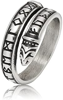 Stainless Steel Men's and Women's Norse Viking Rune Circle Ring with Jormungand Ouroboros Design and Rune Beads - Norse Pagan Amulet Jewelry