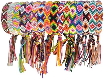 Obmwang Unisex Nepal Woven Friendship Bracelets in Cotton with Sliding Knot Closure, Set of 16 Mixed Colors