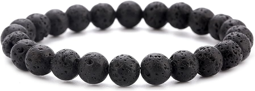 Hamoery Men Women 8mm Natural Stone Lava Rock Diffuser Bracelet Elastic Yoga Agate Beads Bracelet Bangle