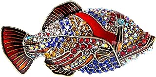 Vintage Fish Rhinestone Brooch Pin for Women Girl Men Crystal Cluster Fashion Cartoon Animal Lapel Pins Dress Accessories Unisex Delicacy Birthday Christmas Party Mother's Day Jewelry Gift