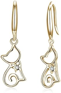 Crystal Cubic Zirconia Cat-Shaped Dangle Earrings - Hypoallergenic Jewelry for Women and Teen Girls