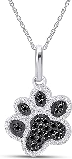 1/5 Carat Round Cut Black & White Natural Diamond Dog Paw Pendant Necklace Along With 18" Chain in 14K Gold Over Sterling Silver (I2-I3 Clarity, 0.20 Cttw)