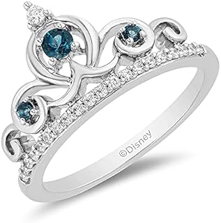 Sterling Silver Cinderella Tiara Ring with 2.7MM and 1.7MM Round Cut London Blue Topaz and 1/6 Cttw White Diamonds for Women