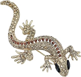 Antique Crystal Lizard Brooch Pin Black Enamel Gecko Lapel Pin Corsages Costume Jewelry for Men Women