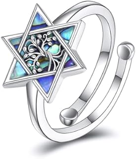 Jewish Wedding Ring: YFN Size 7 Sterling Silver Star of David/Cat Shark Adjustable Open Ring for Women & Girls - Hypoallergenic, No Gemstone Included