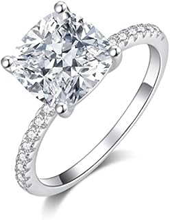 SecreTalk 3CT Cushion Moissanite Engagement Ring for Women - Diamond Promise Wedding Band 925 Sterling Silver D Color VVS with Certificate of Authenticity