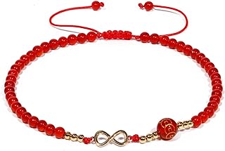 Xfoxstal Agate Beaded Ankle Bracelets for Women Endless Love 14k Gold Plated Infinity Charm Anklet Attract Wealth and Good Luck Amulet Jewelry