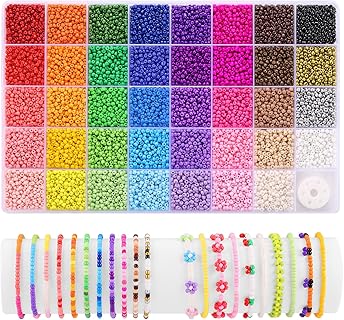 Funtopia Bracelet en Perle de Rocaille Idéal pour Bijoux Variés avec 39 Couleurs, 9600 Pièces de 3mm, et Fil Élastique pour Adultes et Enfants