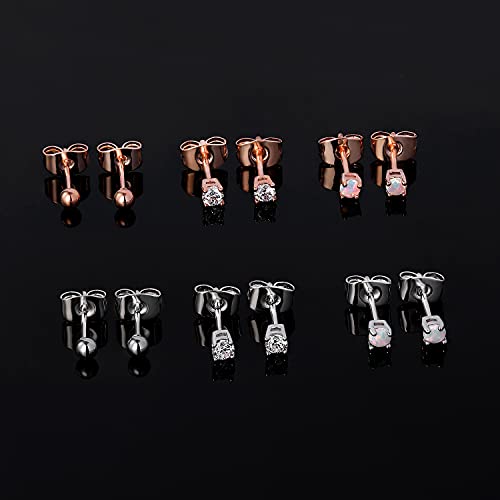 6 Pairs Stud Earrings Set,Hypoallergenic Opal Earrings Gold Plated Stud Earrings for Women