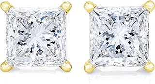 14K Yellow Gold 1/5-1/2 Cttw Princess-Cut Near Colorless Diamond Classic 4-Prong Square Solitaire Stud Earrings (I-J Color, I2-I3 Clarity)