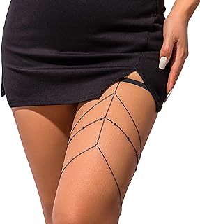 Black Alloy Body Chain with Crystal Beads and Tassels, Adjustable Elastic Multi-Layer Leg Thigh Chain for Women, Perfect for Beach, Weddings, Parties, and Prom - Adds a Gothic Bohemian Aesthetic