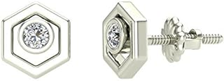 Diamond Earrings Hexagon Shape Studs Bezel Settings 10K Gold (0.10 ctw)