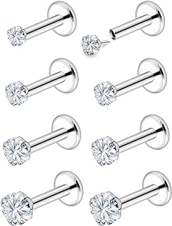Push-In Threadless Surgical Steel Nose Rings Set with CZ Crystals - Versatile Nose Studs for Women in Silver - Vsnnsns 18G 20G