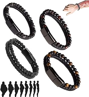 4Pcs Natural Agate Stone Leather Beaded Bracelet, Natural Agate Stone Bracelet,Natural Stone Bracelet