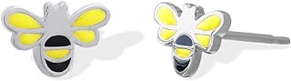 Boma Sterling Silver Yellow & Black Bumble Bee Stud Earrings with Secure Push-back Closure, 0.21 inches Length