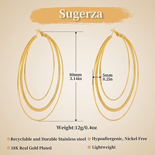 Large Gold Hoop Earrings for Women Lightweight Stainless Steel Hoops with 18K Real Gold Plated Hypoallergenic Big Circle Hoop Earrings for Women Girls