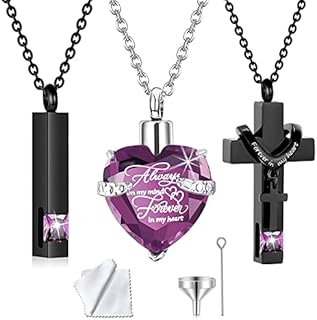 weikui 3 Pieces Heart Cross Cubic Urn Necklace for Ashes for Men Women Cremation Jewelry Crystal Memorial Locket Ashes Pendant Family Keepsake Sharing Jewelry Set