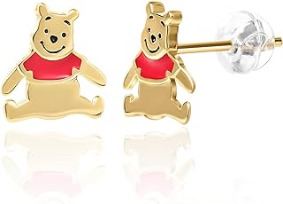 Disney Winnie the Pooh Sterling Silver Stud Earrings with Push Back for Women – Goldtone Flash-plated Design