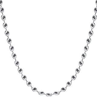 Jude Jewelers Cubic Zirconia Adorned Stainless Steel Choker Necklace with Baseball Oval Beads and Ball Chain