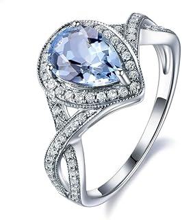 Sterling Silver Aquamarine Pear Engagement Ring with Moissanite Gems for Women, Elegant and Captivating Design