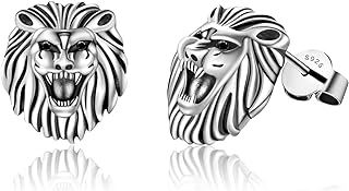 925 Sterling Silver Lion Stud Earrings with Push Back for Women, Cubic Zirconia Embellished