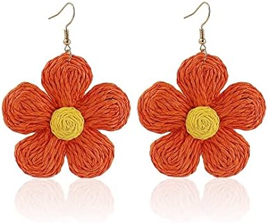 Rattan flower Earrings for Women Multicolor Daisy Raffia Straw Flower Drop Dangle Earrings Weaving Handmade Boho Summer Beach Jewelry