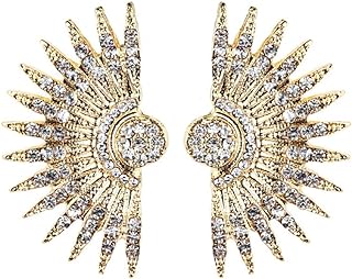 Bohemia Ethnic Jewelry Vintage Geometric Semicircle Section Fan Earrings for Women Tribal Antique Crystal Stud Earrings