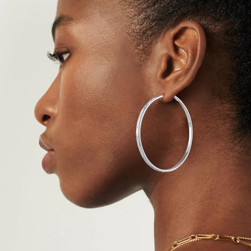 2mm Thin Silver Hoop Earrings for Women Criss Cross Sterling Silver Post Hoop Earrings Hypoallergenic Large Silver Hoops Lightweight Big Silver Hoops 30/40/50/60/70/80mm