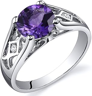Sterling Silver Amethyst Engagement Ring - Cathedral Design Women's Solitaire Ring with Natural Gemstone Birthstone