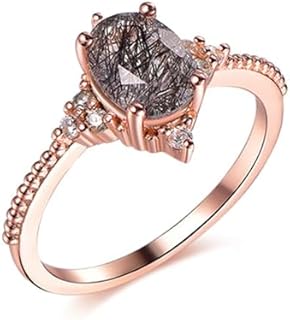 Vintage Black Rutilated Quartz Ring 1.5 Carat Oval Shape Rutilated Quartz Engagement Ring 925 Sterling Silver 10K/14K/18K Gold Jewelry Gifts for Birthday Valentine's Day Christmas